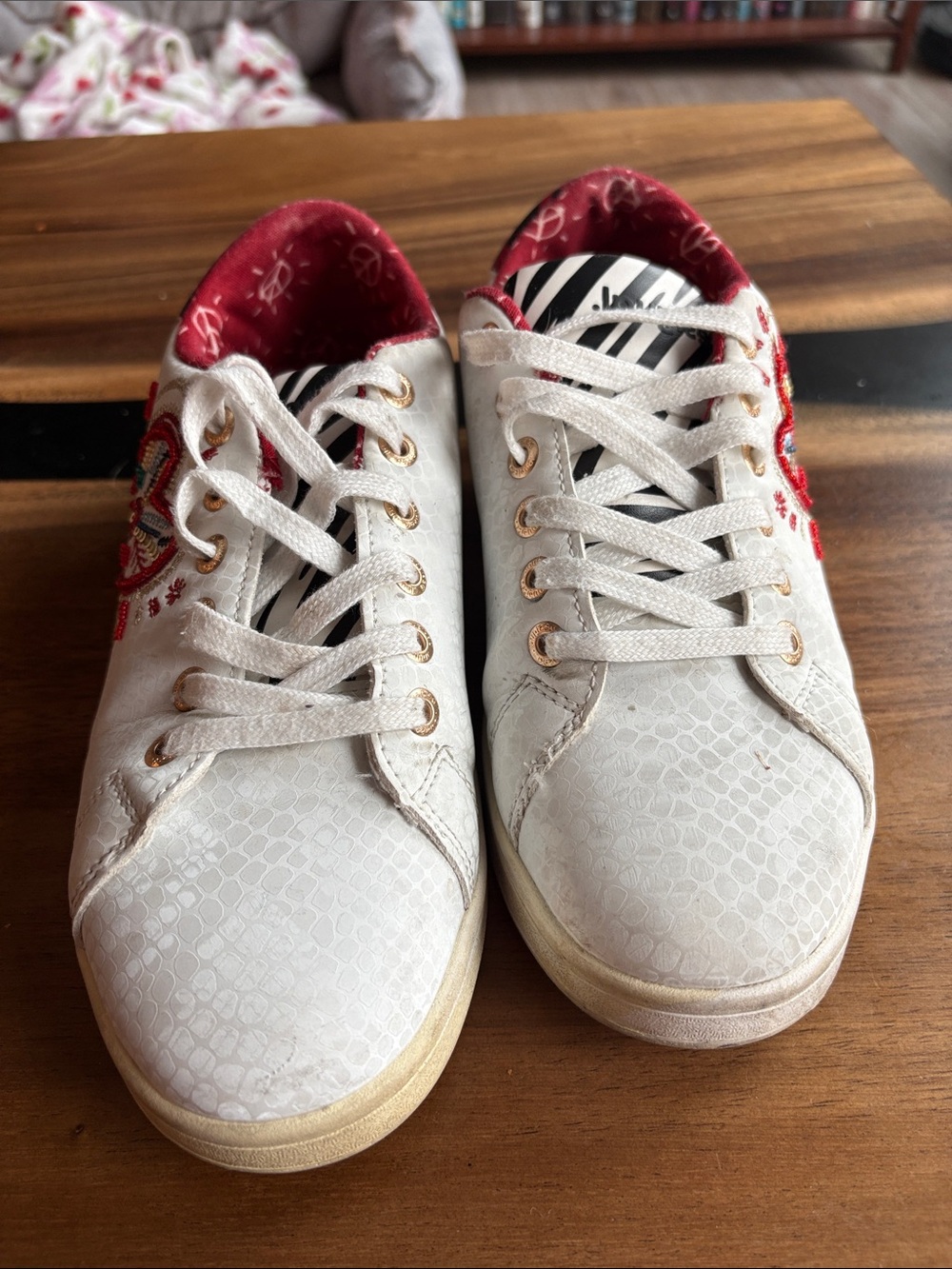 Desigual White Sneakers with Red Accents